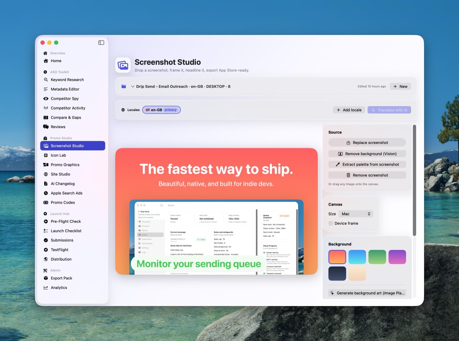 Dispatch Screenshot Studio canvas with device frames