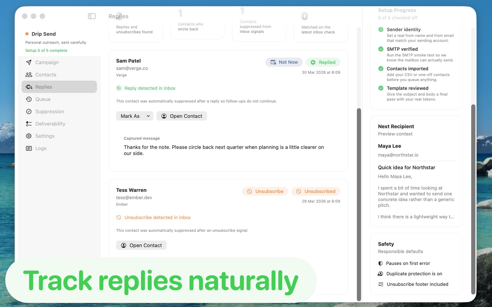 DripSend campaign setup and launch checklist.
