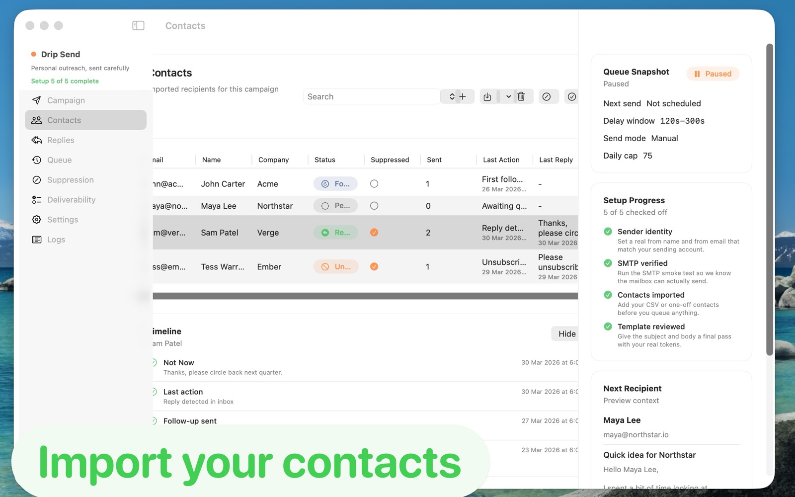 DripSend reply handling and unsubscribe signals view.