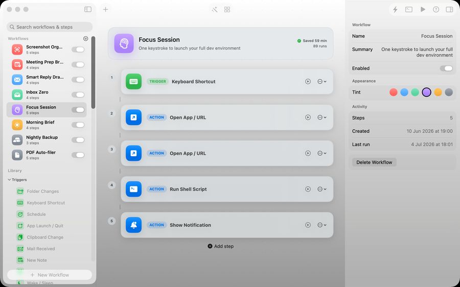 Relay Focus Session workflow with visible steps