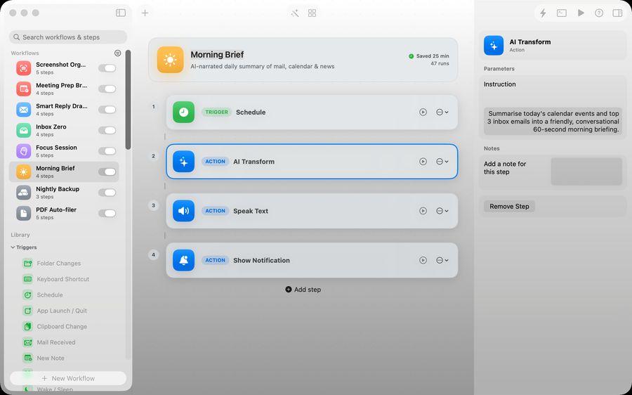 Relay Morning Brief automation workflow on Mac