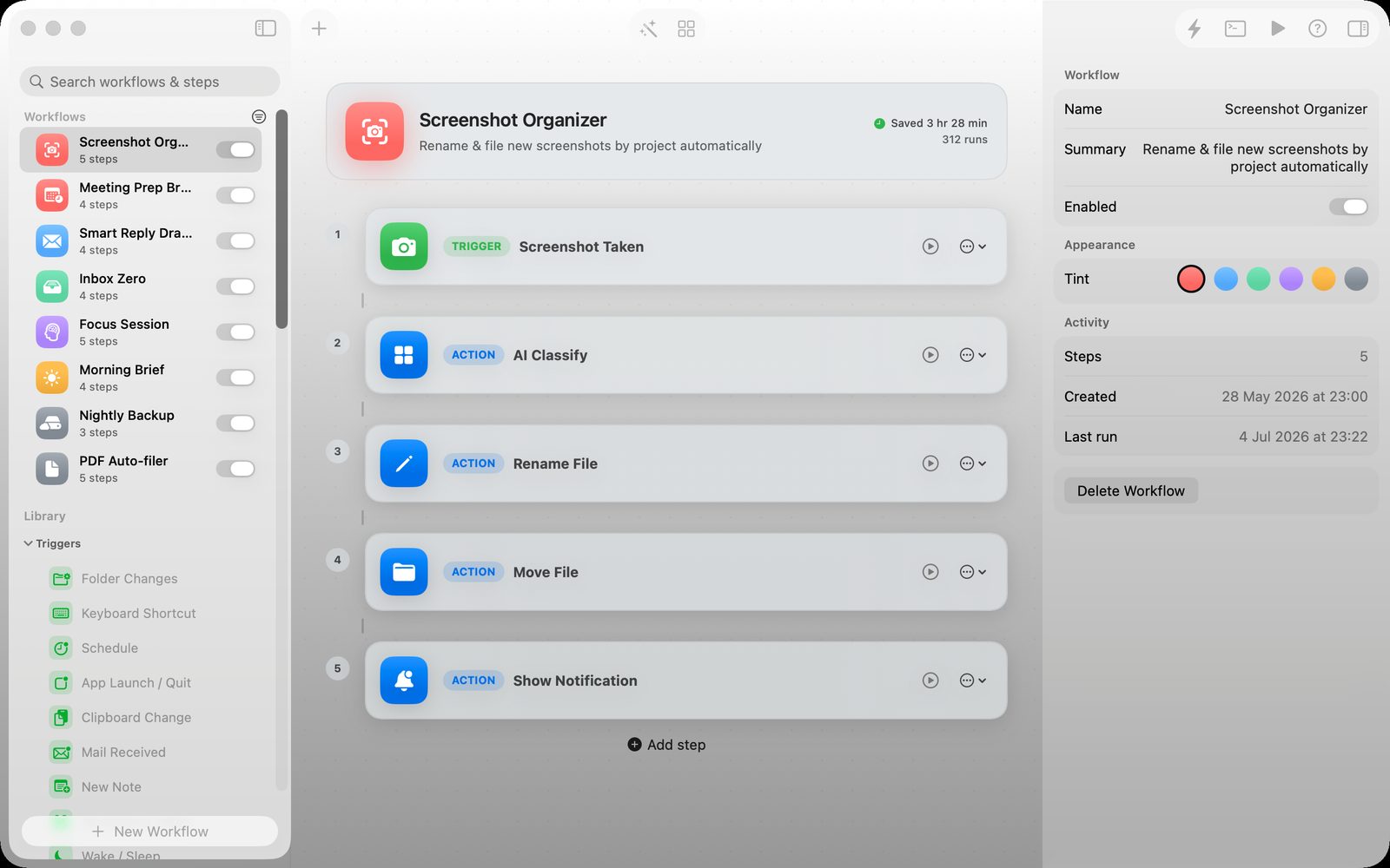 Relay Screenshot Organizer workflow