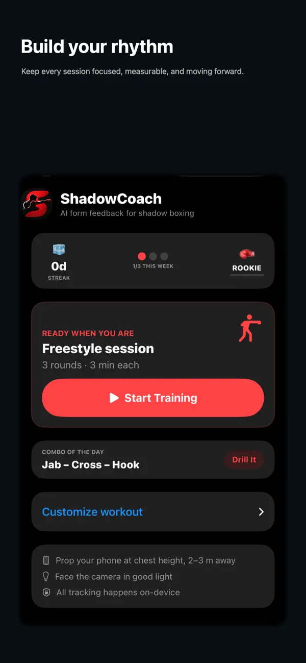 ShadowCoach boxing training rhythm and plans