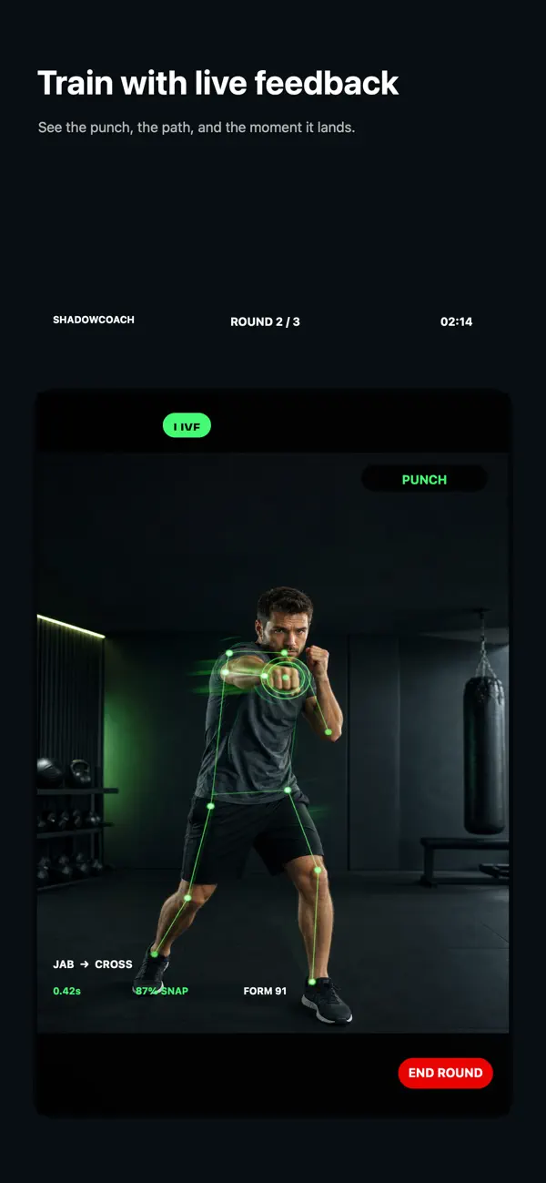 ShadowCoach giving spoken boxing form feedback