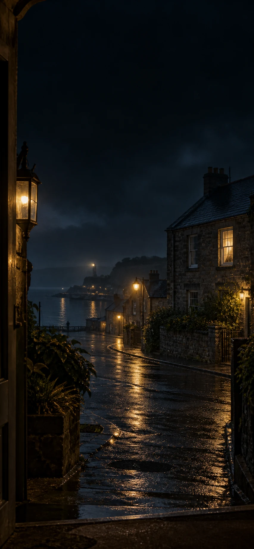 A quiet street in the fictional coastal town