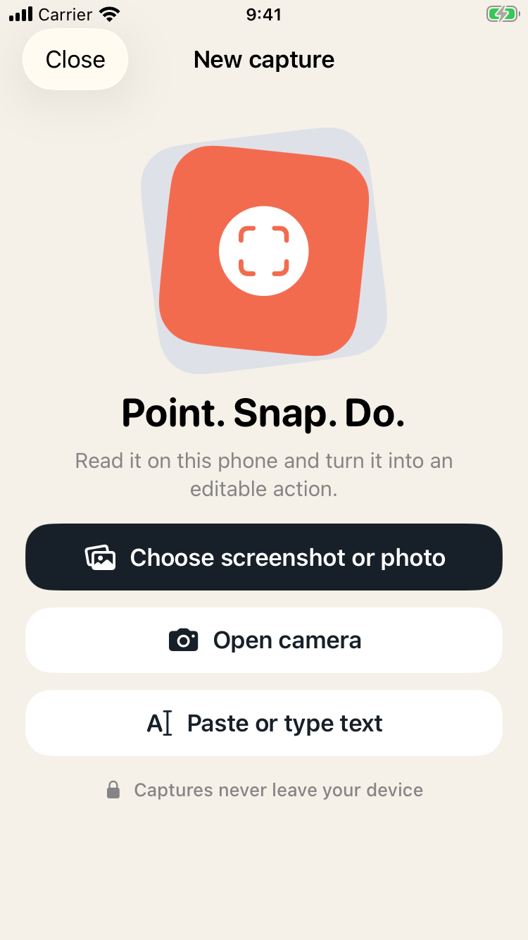 SnapDo photo, camera and text capture options