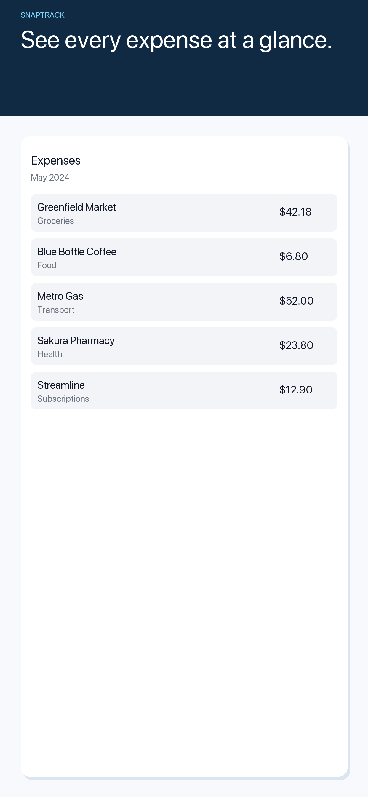 SnapTrack expense history
