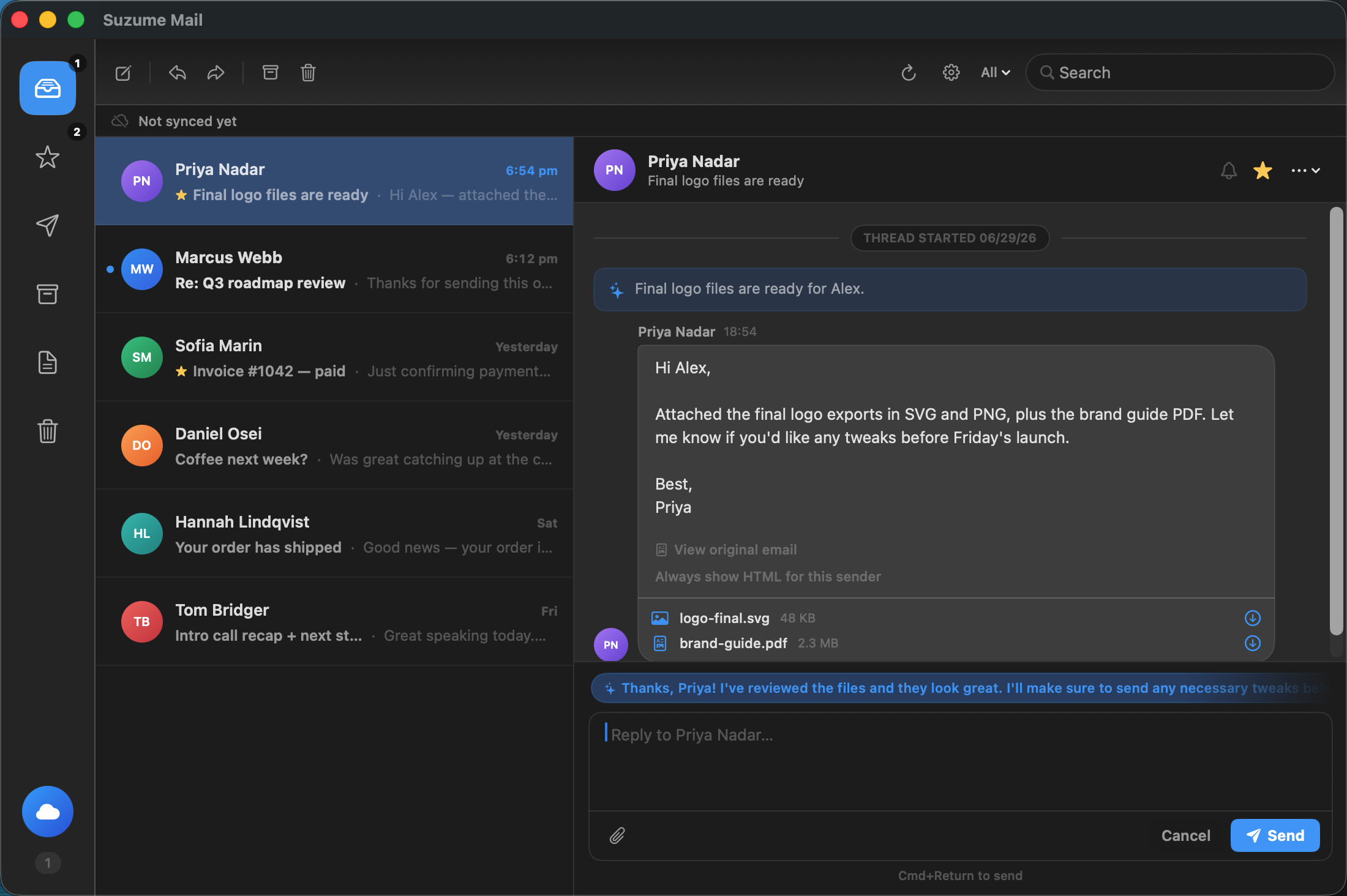 Suzume Mail AI quick reply feature