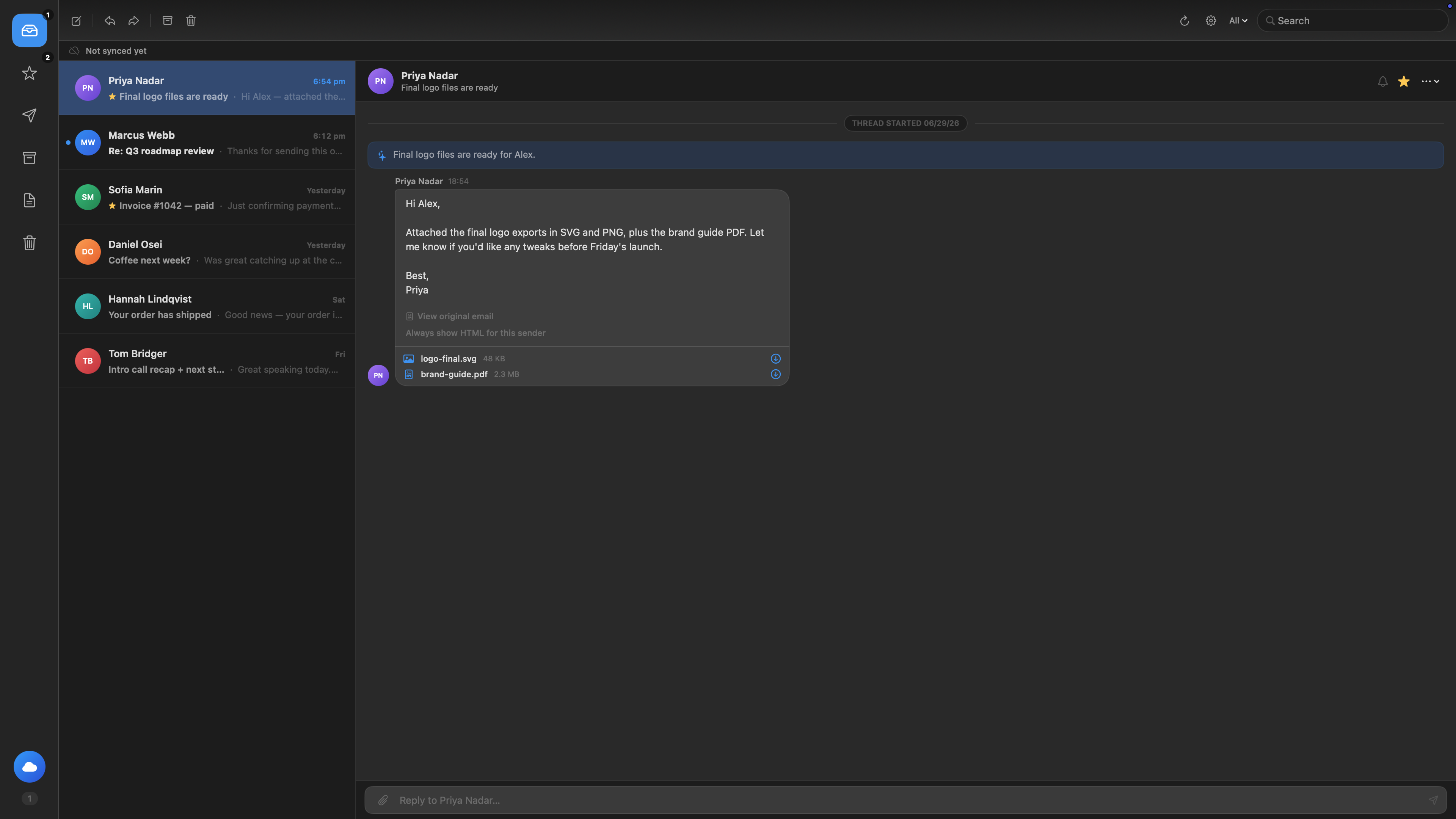 Suzume Mail reading pane