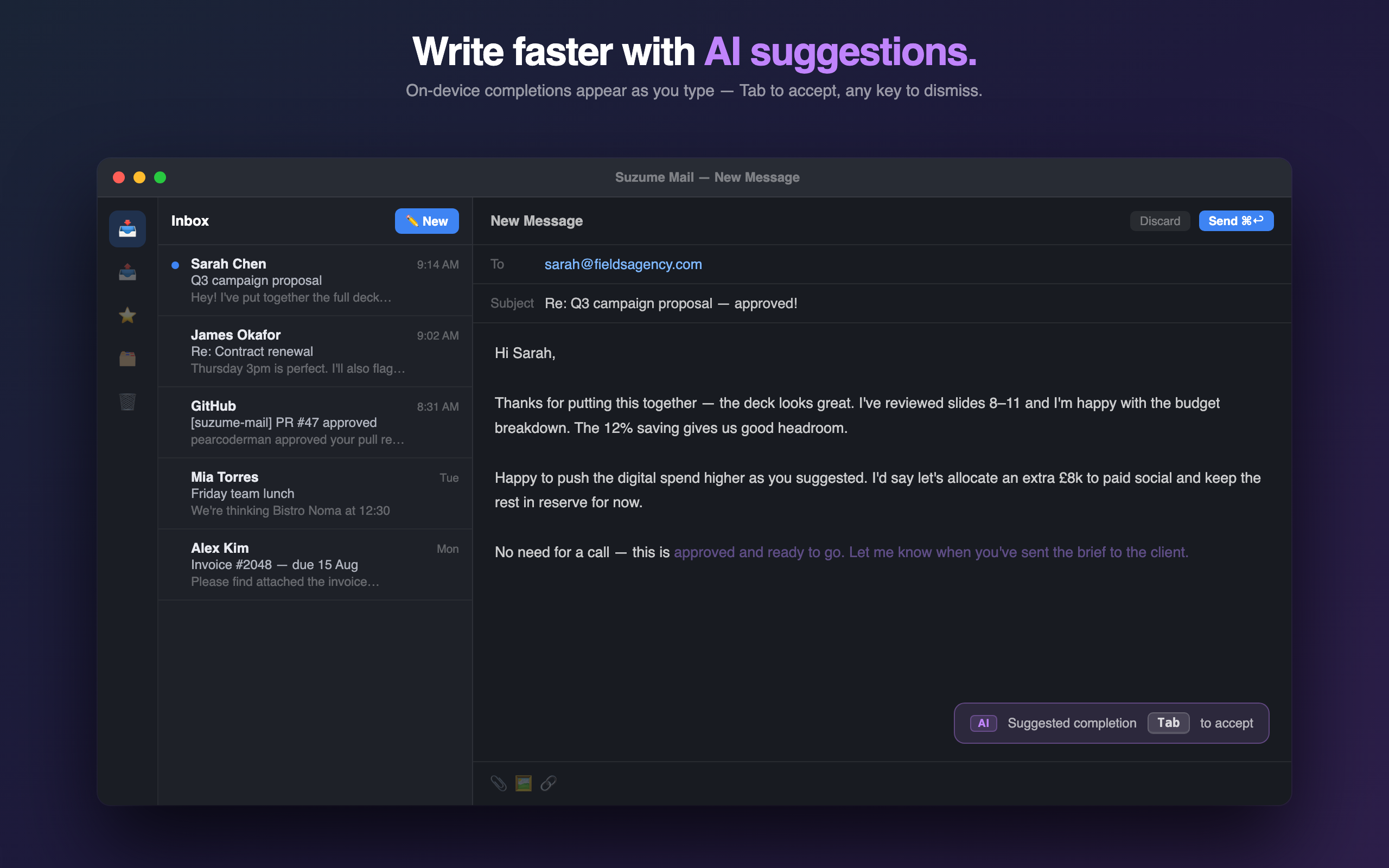 Suzume Mail compose window on macOS