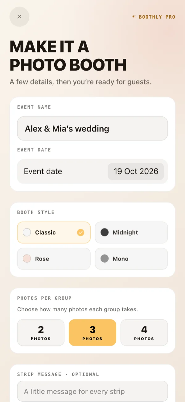 Event Mode: a self-running booth for weddings and parties