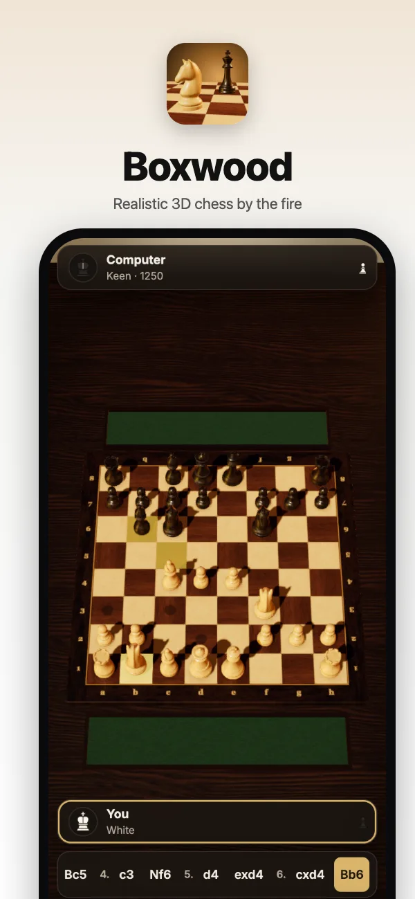 Turned boxwood and ebony pieces on an inlaid board, a knight lifted to move