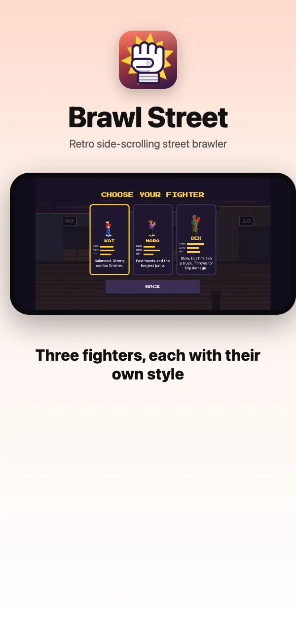 Choose your fighter: Kai, Mara or Dex