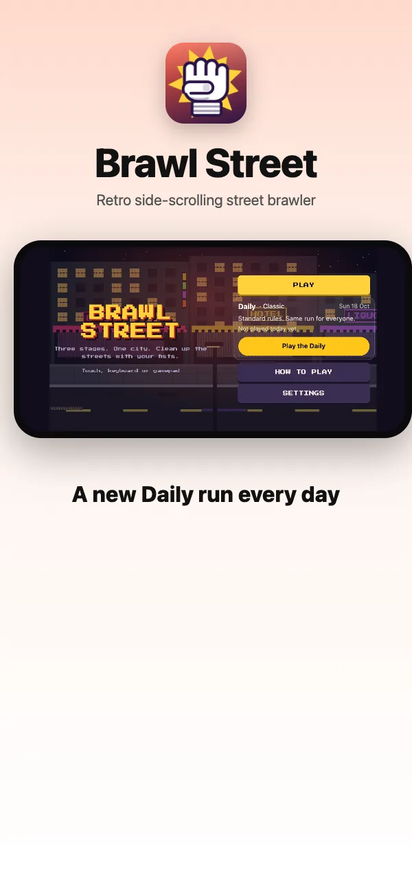 The title screen, with today's Daily run