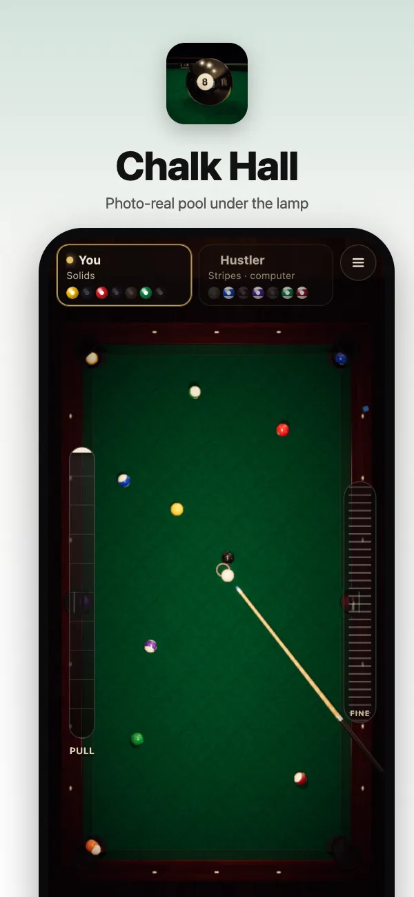 The overhead view with the aim guide and ball in hand