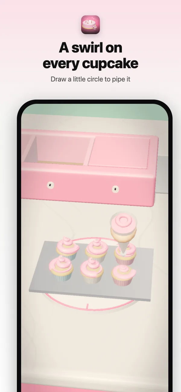 Cupcakes with pink swirls and sprinkles on the turntable