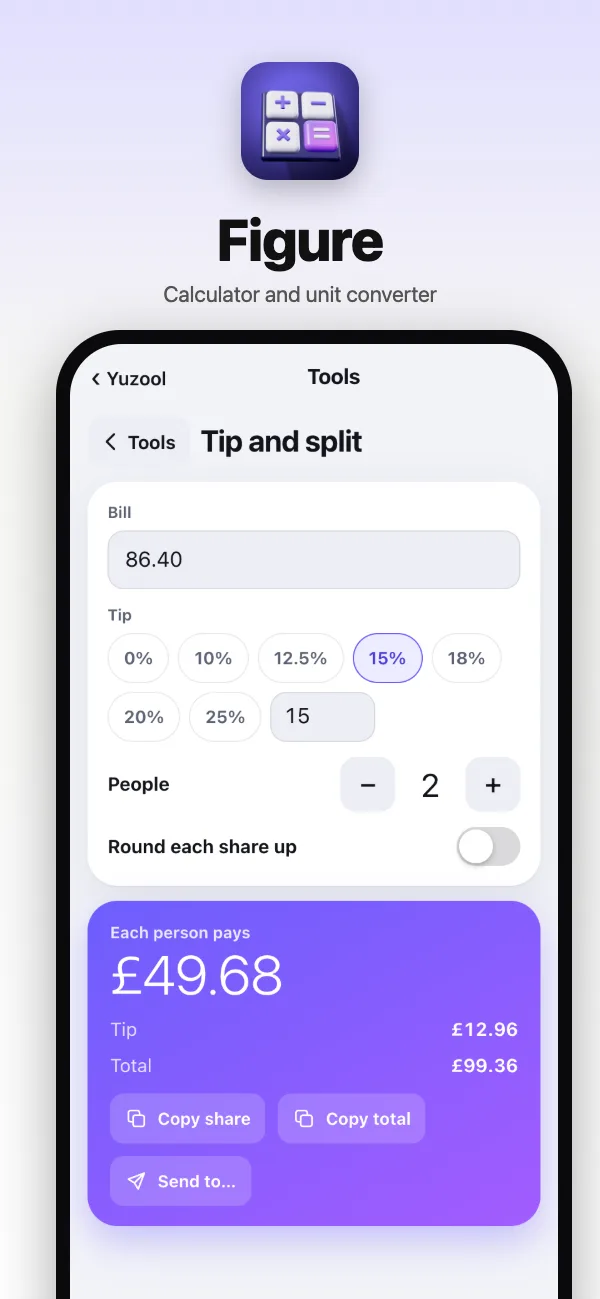 Tip and split: each person's share of the bill
