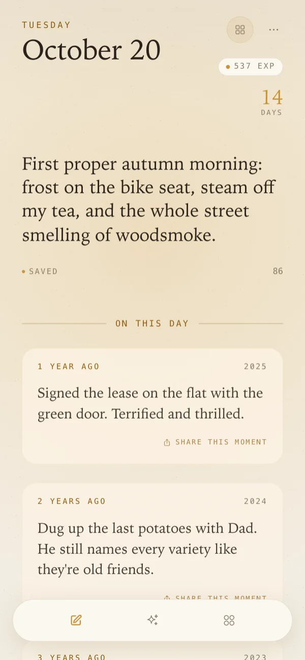 Today's sentence, with what you wrote on this date in years past