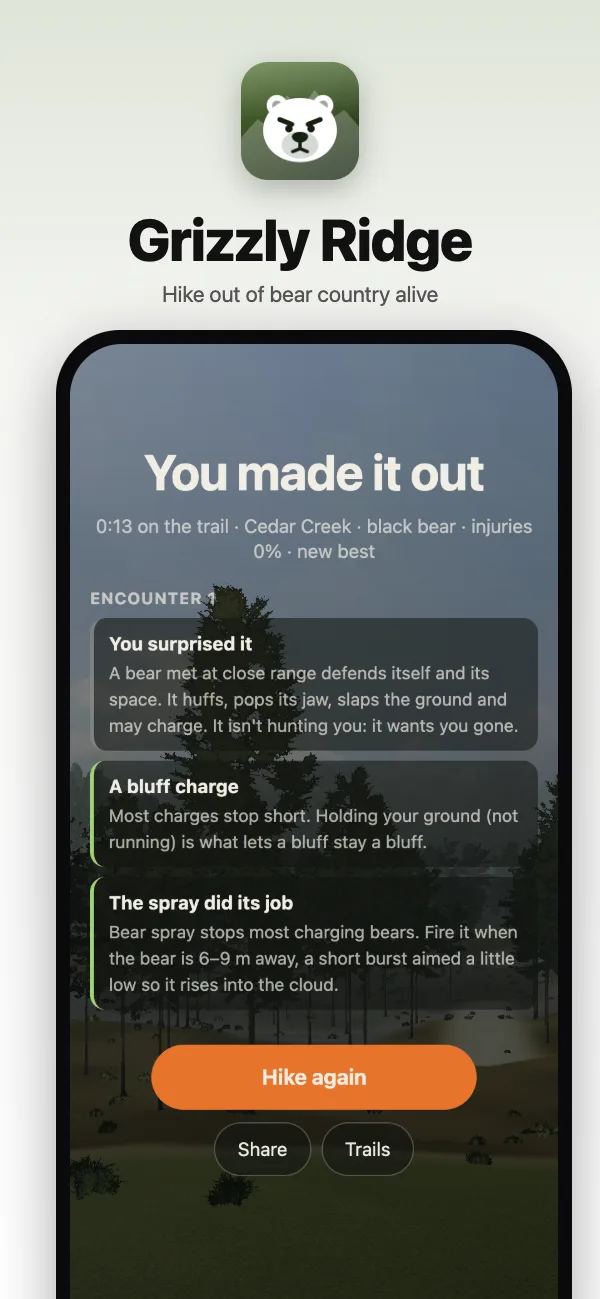 Bear sense cards after a hike