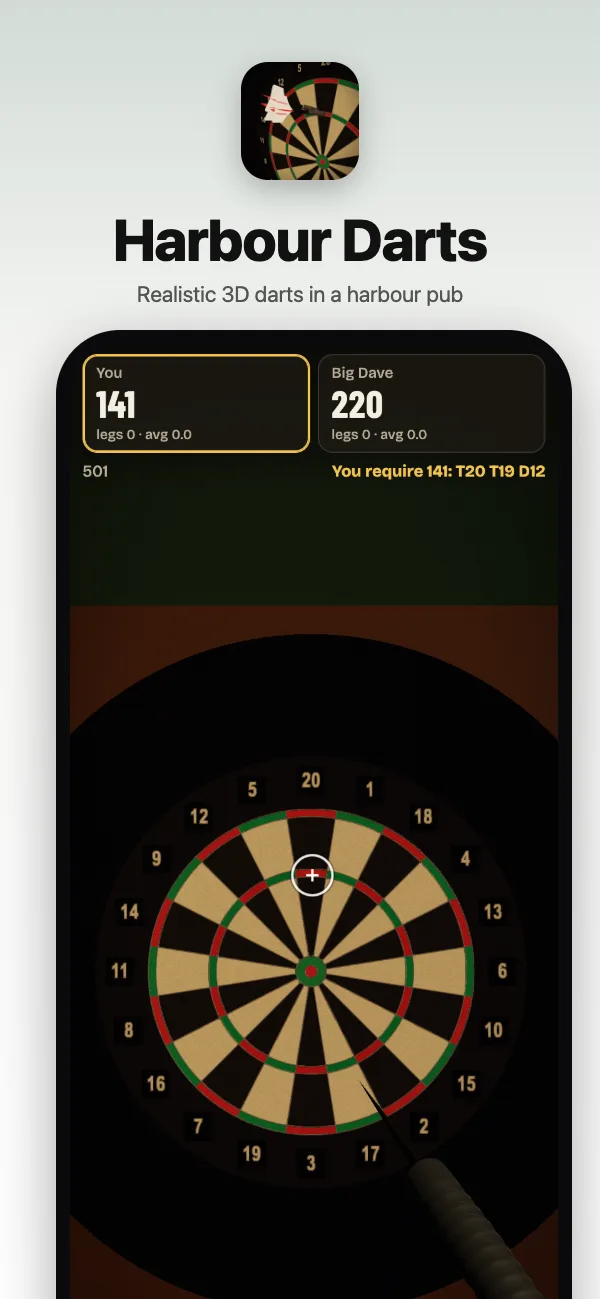 The board under its lamp at the Harbour Arms, aiming at treble 20