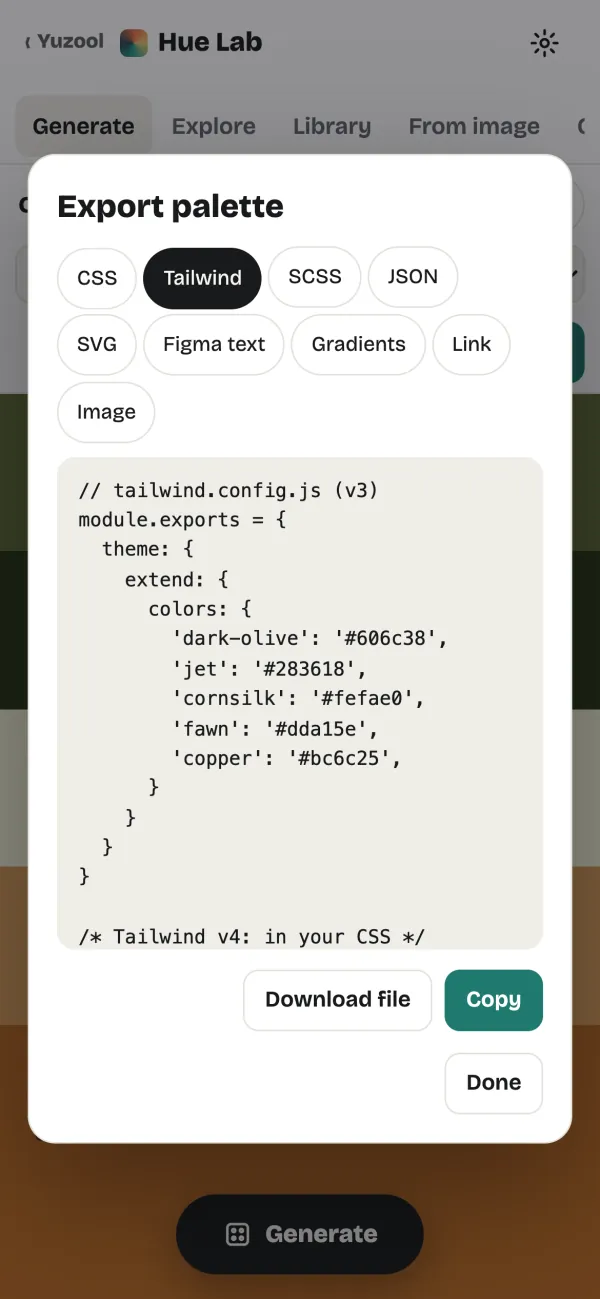 Export to CSS, Tailwind and more