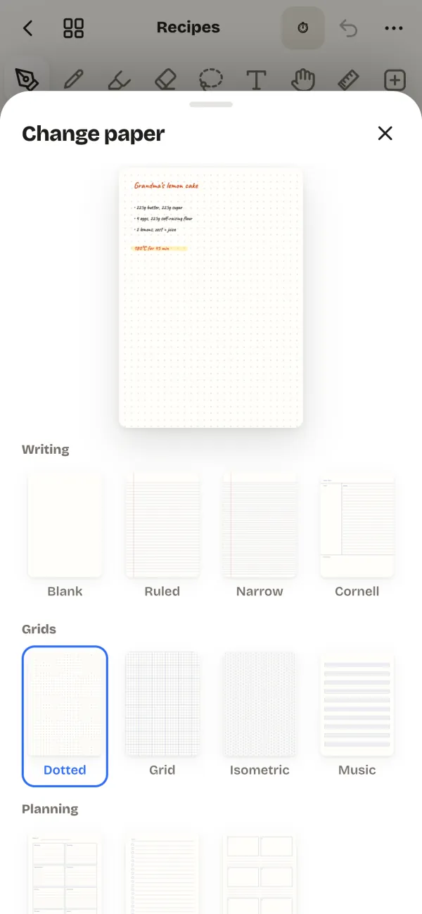 Pen feel and colour palettes