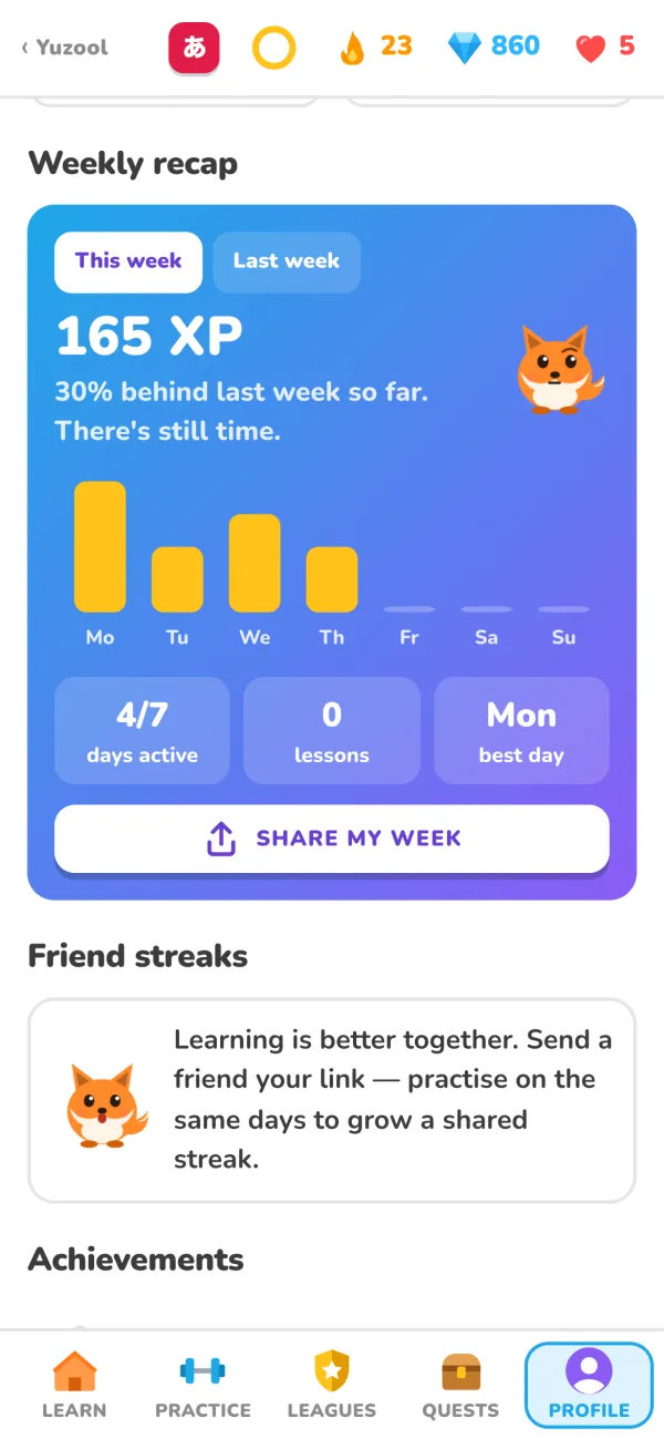 Streaks, stats and weekly recap