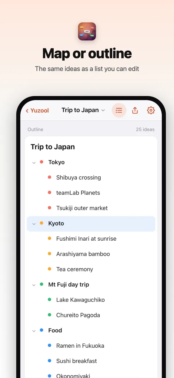 The same map as an outline you can edit, with Kyoto selected