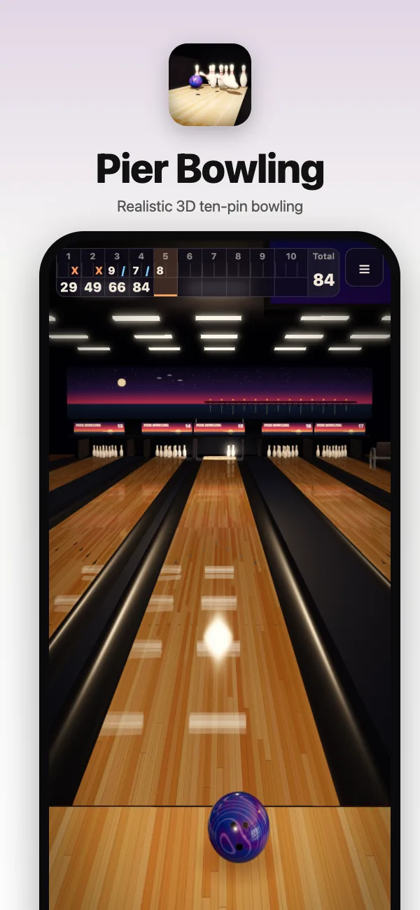 Lining up on lane 15, the polished maple lane reflecting the pins