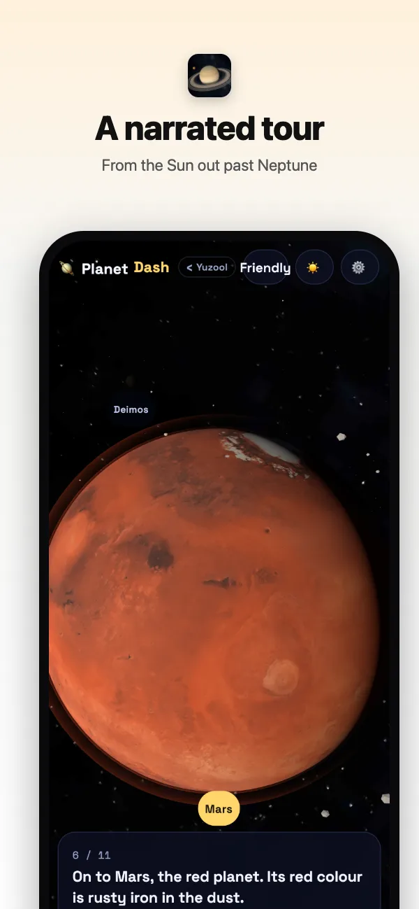 The guided tour at Mars, with the narrator's words