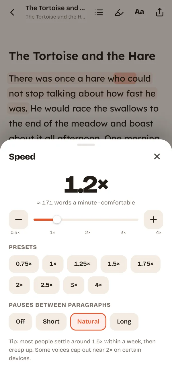 Listening stats and speed control