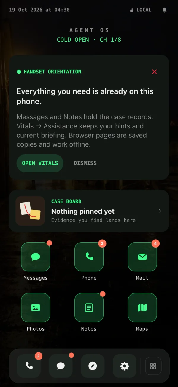 The Agent OS Home Screen: a stranger's phone, with the Case Board