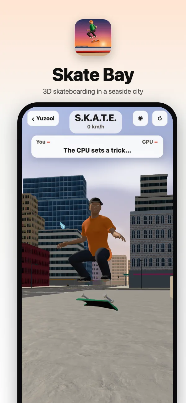 Game of S.K.A.T.E.: the computer skater sets a trick