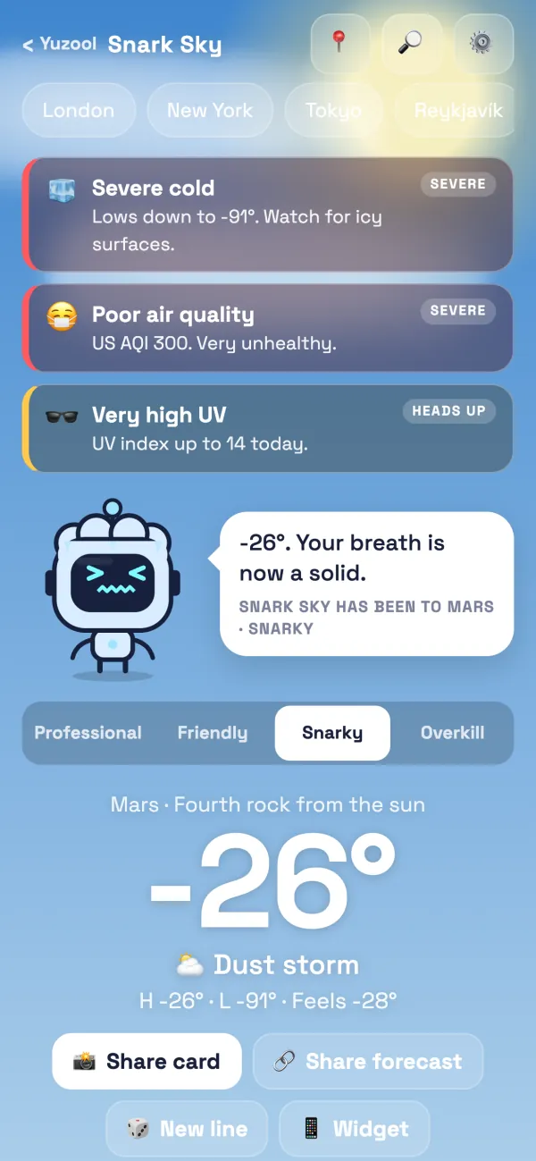 Share a snarky weather card