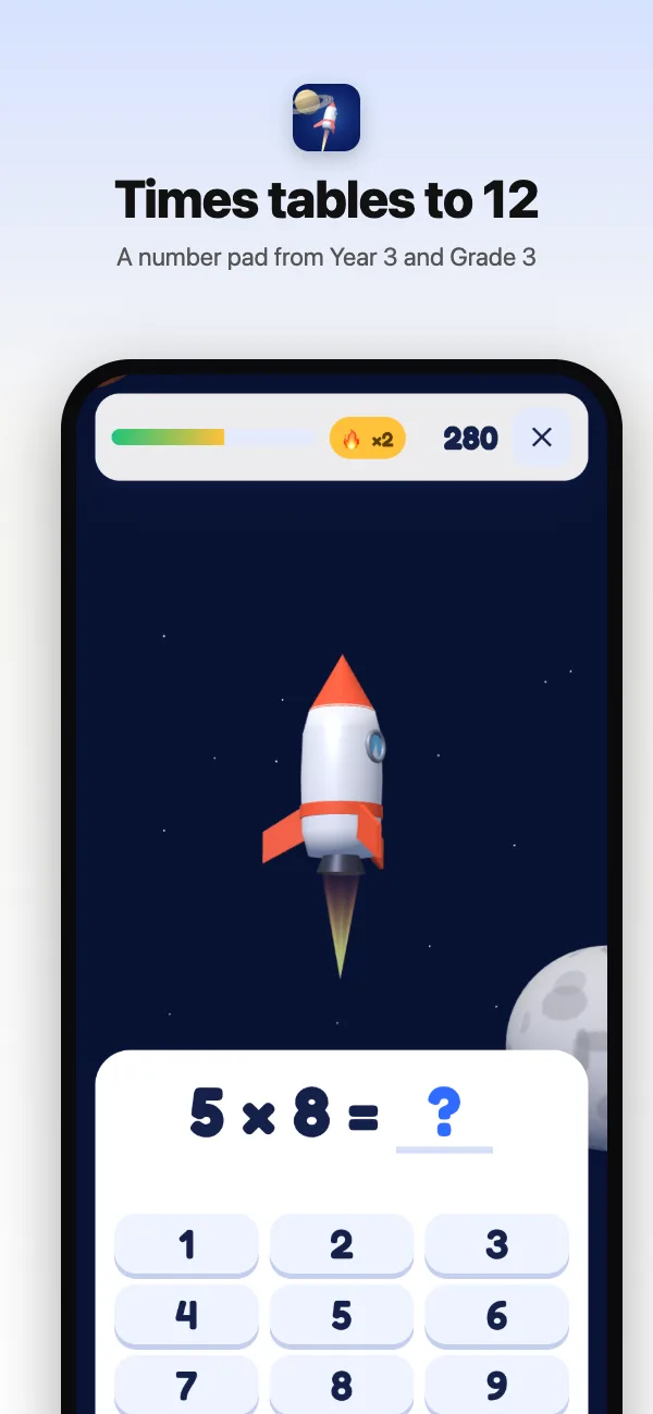 The number pad for older children, with a ×2 streak boost