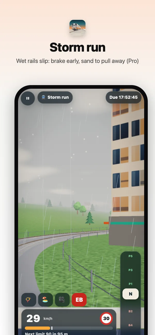 The storm run: rain on the window and wet rails