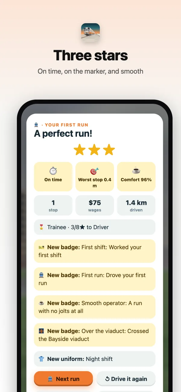 Three stars: on time, on the marker, and smooth