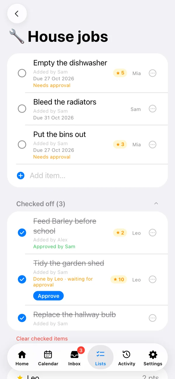 House jobs with assignees, approval and points