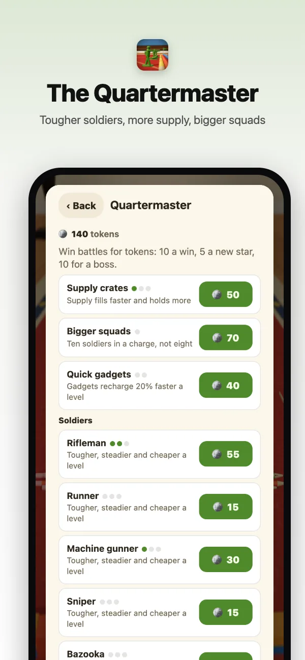 The Quartermaster: tougher soldiers, more supply and bigger squads