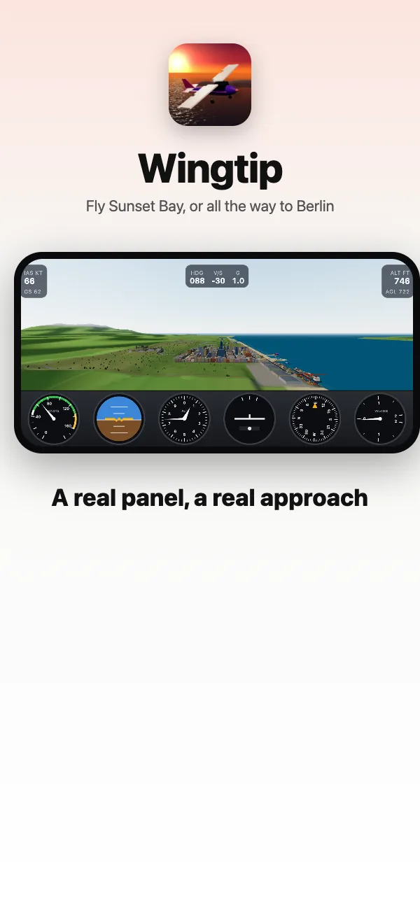The Sparrow's six-pack panel on final over the city and the bay