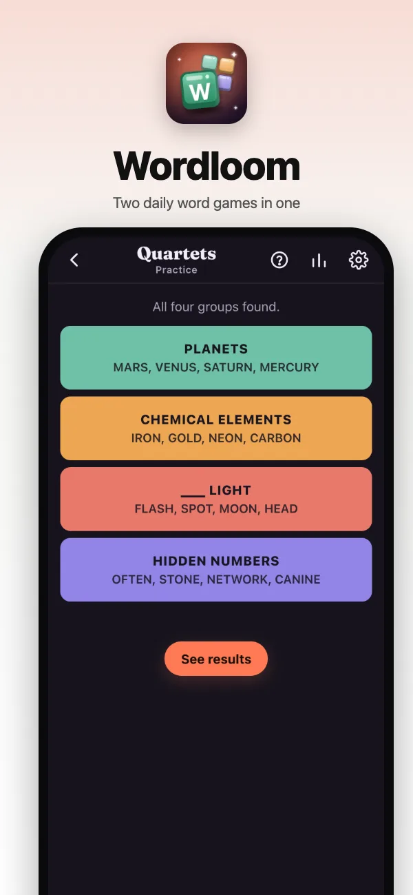 All four groups found, from gentle to wordplay