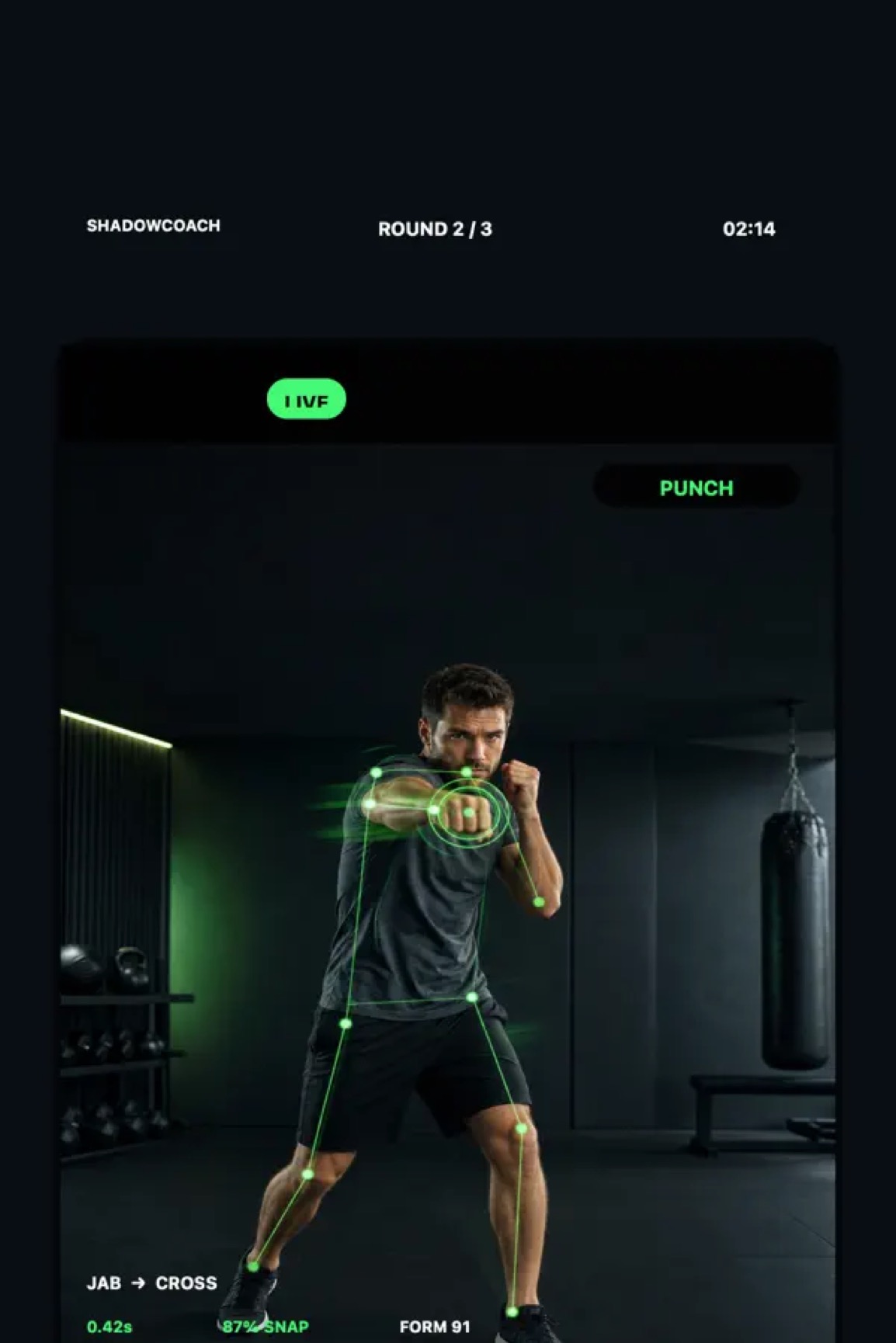 ShadowCoach live feedback for a focused home shadowboxing session